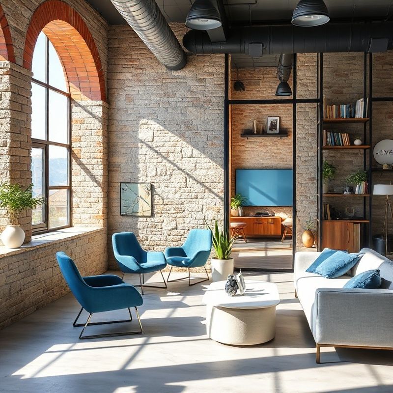Moderan startup ured u Dubrovniku s kamenim zidovima i indigo detaljima